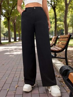 BROADSTAR - Black Polyester Straight Korean Pant