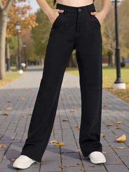 BROADSTAR - Black Polyester Straight Korean Pant
