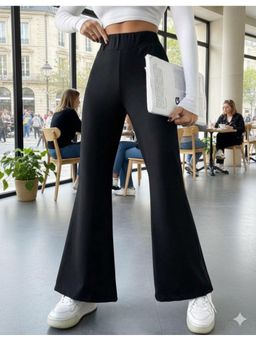 BROADSTAR - Black Polyester Bootcut Korean Pant