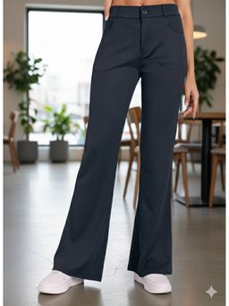 BROADSTAR - Black Polyester Bootcut Korean Pant