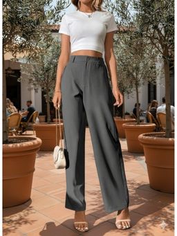 BROADSTAR - Grey Polyester Straight Korean Pant