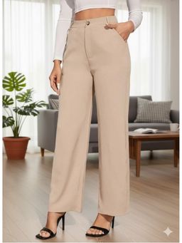 BROADSTAR - Beige Polyester Straight Korean Pant