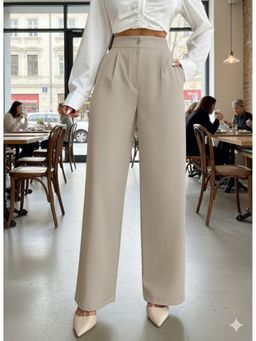 BROADSTAR - Beige Polyester Straight Korean Pant