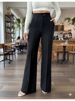 BROADSTAR - Black Polyester Straight Korean Pant
