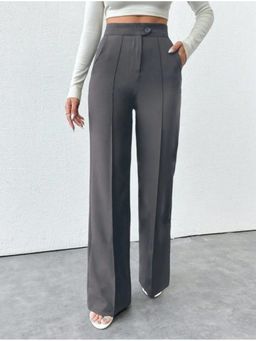 BROADSTAR - Grey Polyester Straight Korean Pant