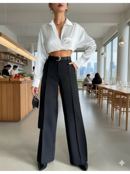 BROADSTAR - Black Polyester Straight Korean Pant
