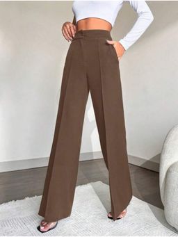BROADSTAR - Brown Polyester Straight Korean Pant