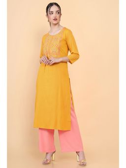 Soch - Women Mustard Rayon Embellished/sequined Kurta