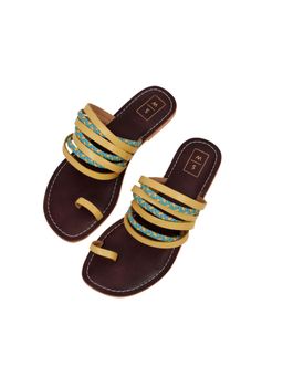 SANDALWALI - Heena Yellow And Turquoise Straps Flats