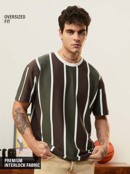 The Souled Store - Men Olive-Brown Colorblock Oversized T-shirt