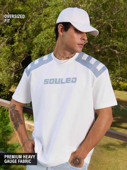 The Souled Store - Men Glacial White Half Sleeves Oversized T-shirt