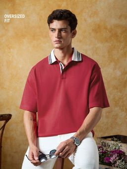 The Souled Store - Men Red Mood Solid Oversized Polo T-shirt