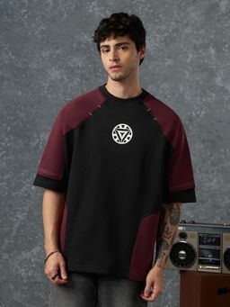 The Souled Store - Men Black Colorblock Super Oversized T-shirt