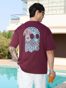 The Souled Store - Men Burgundy Kalakar Graphic Printed Oversized T-shirt