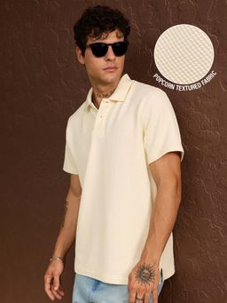 The Souled Store - Men Musk Cream Textured Polo T-shirt