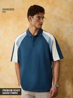 The Souled Store - Men Azure Blue Colorblock Oversized Polo T-shirt