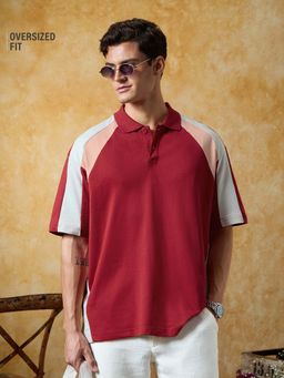 The Souled Store - Men Red Crimson Oversized Colorblock Polo T-shirt