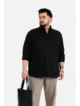 Snitch - Men Black Solid Full Sleeves Regular Fit Casual Plus Size Shirt