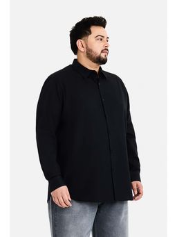 Snitch - Men Black Textured Full Sleeves Regular Fit Plus Size Shirt
