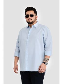 Snitch - Men Sky Blue Textured Full Sleeves Regular Fit Plus Size Shirt