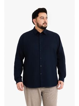 Snitch - Men Navy Blue Textured Full Sleeves Regular Fit Plus Size Shirt