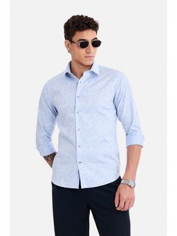 Snitch - Men Sky Blue Self-Design Full Sleeves Slim Fit Shirt