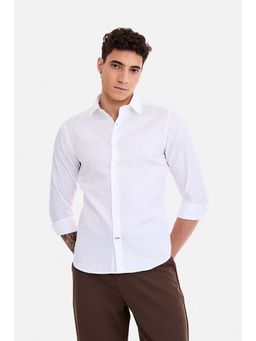 Snitch - Men White Self-Design Full Sleeves Slim Fit Shirt