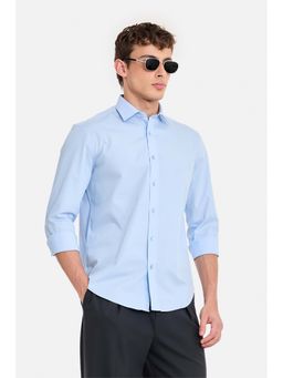 Snitch - Men Light Blue Solid Full Sleeves Regular Fit Casual Shirt