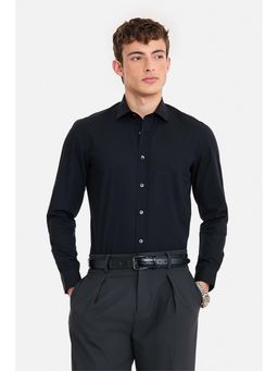 Snitch - Men Black Solid Full Sleeves Regular Fit Shirt