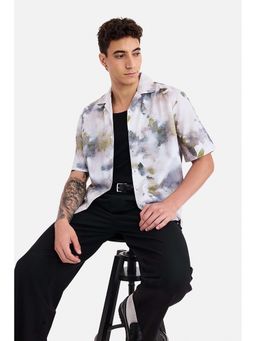 Snitch - Men White Abstract Printed Half Sleeves Boxy Fit Shirt