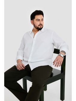 Snitch - Men White Textured Full Sleeves Regular Fit Casual Plus Size Shirt