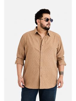 Snitch - Men Brown Textured Full Sleeves Regular Fit Casual Plus Size Shirt