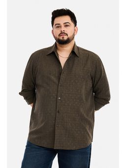 Snitch - Men Dark Brown Textured Full Sleeves Regular Fit Casual Plus Size Shirt
