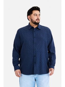 Snitch - Men Navy Blue Textured Full Sleeves Regular Fit Casual Plus Size Shirt