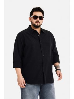 Snitch - Men Black Textured Full Sleeves Regular Fit Casual Plus Size Shirt