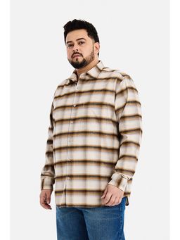 Snitch - Men Beige Checks Full Sleeves Regular Fit Casual Plus Size Shirt