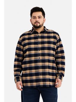 Snitch - Men Navy Blue Checks Full Sleeves Regular Fit Casual Plus Size Shirt