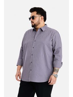 Snitch - Men Blue Stripes Full Sleeves Regular Fit Casual Plus Size Shirt