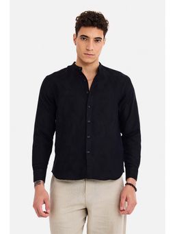 Snitch - Men Black Self Design Jacquard Full Sleeves Regular Fit Shirt