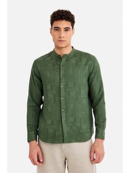Snitch - Men Green Self-Design Full Sleeves Regular Fit Casual Shirt