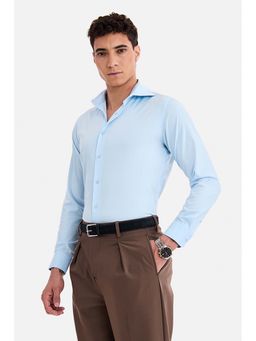 Snitch - Men Light Blue Solid Full Sleeves Slim Fit Shirt