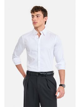Snitch - Men White Solid Full Sleeves Slim Formal Shirt