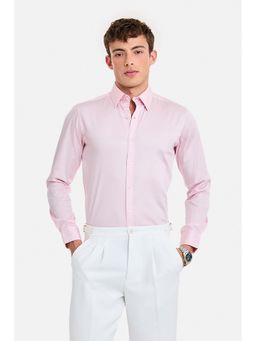 Snitch - Men Light Pink Solid Full Sleeves Slim Formal Shirt