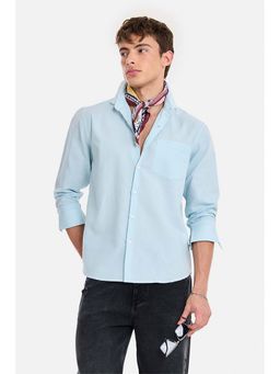 Snitch - Men Light Blue Solid Full Sleeves Regular Fit Shirt