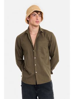 Snitch - Men Olive Solid Full Sleeves Regular Fit Shirt