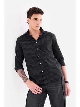 Snitch - Men Black Stripes Full Sleeves Regular Fit Casual Shirt