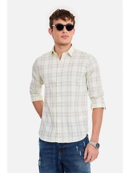 Snitch - Men Cream Checks Full Sleeves Slim Casual Shirt