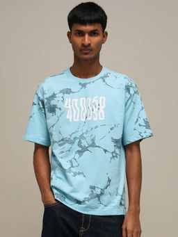Mufti - Men Sky Blue Abstract Printed T-shirt