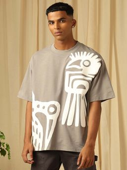 Mufti - Men Muted Beige Graphic Printed T-shirt