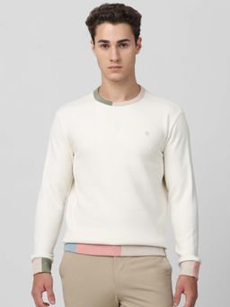 Mufti - Men Off White Solid Full Sleeves Sweatshirt